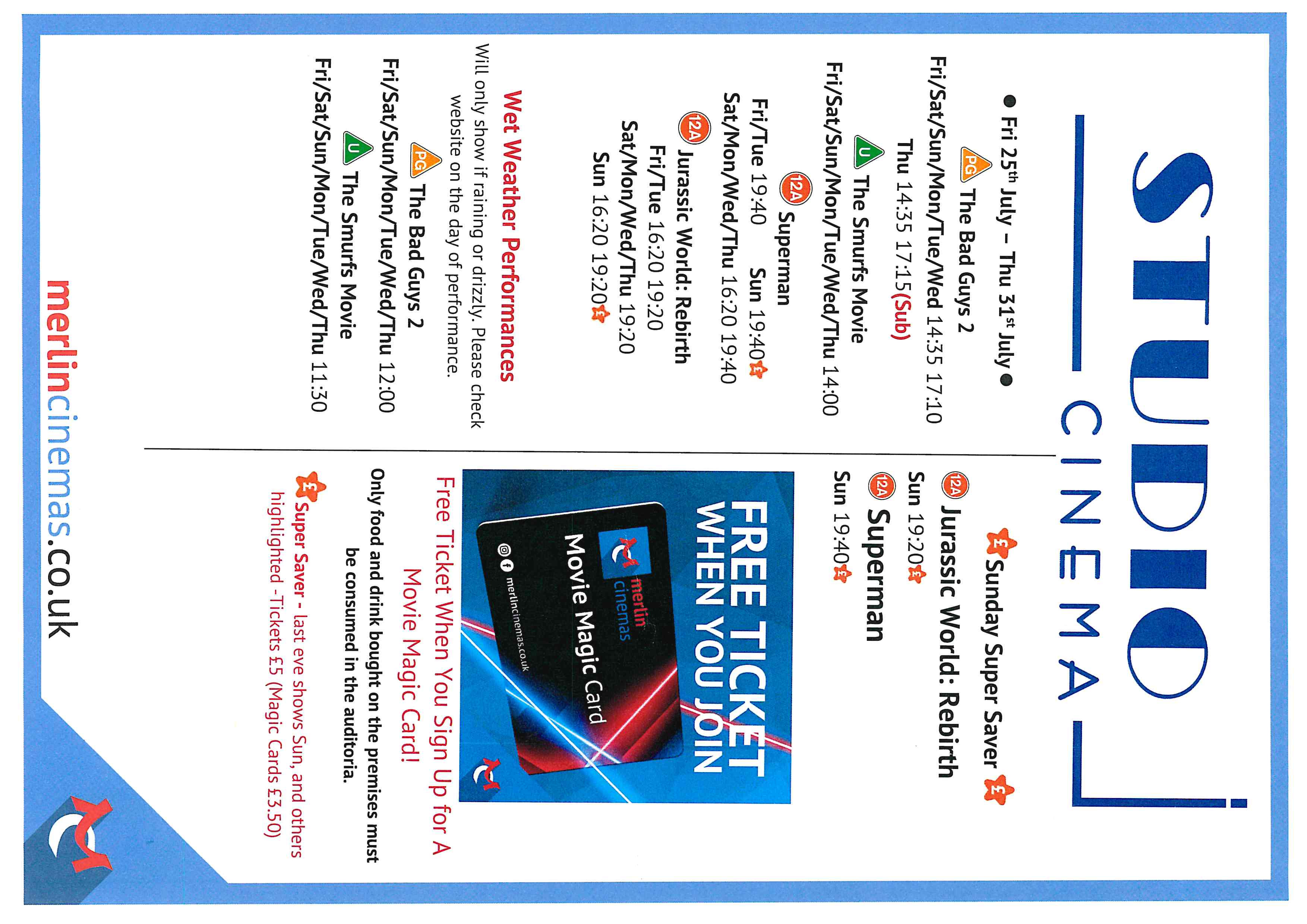 Cinema listings on at Studio Cinema in Coleford. Visit www.merlincinemas.co.uk